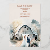 Waterverf Rustic Barn Wedding Folie Uitnodiging (Voorkant)