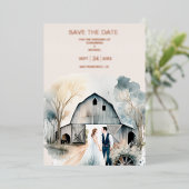 Waterverf Rustic Barn Wedding Folie Uitnodiging (Staand Voorkant)