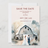 Waterverf Rustic Barn Wedding Save The Date (Voorkant)