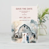 Waterverf Rustic Barn Wedding Save The Date (Staand voorkant)
