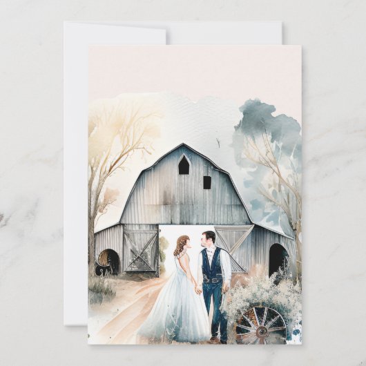 Waterverf Rustic Barn Wedding Save The Date (Achterkant)