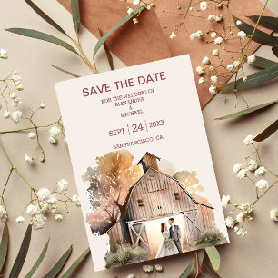 Waterverf Rustic Barn Wedding Save The Date