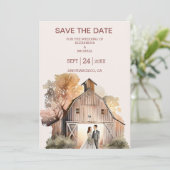 Waterverf Rustic Barn Wedding Save The Date (Staand voorkant)