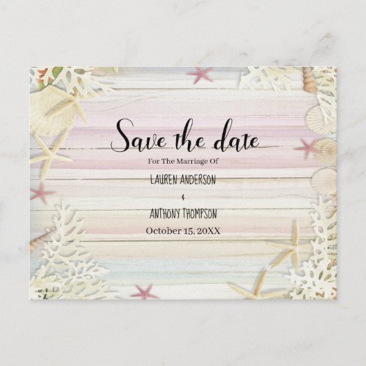 Waterverf Rustic Beach Wedding Save the Date Briefkaart (Voorkant)