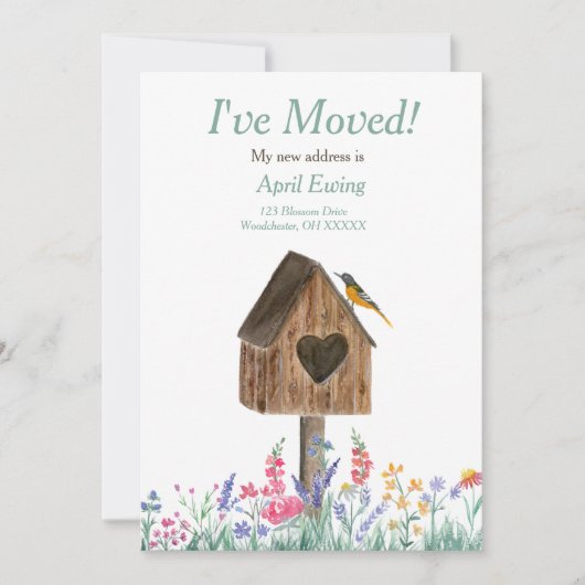 Waterverf Rustic Birdhouse Moving Announding Aankondiging (Voorkant)