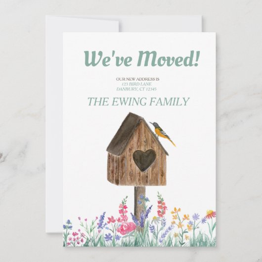 Waterverf Rustic Birdhouse Moving Announding Kaart (Voorkant)