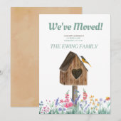 Waterverf Rustic Birdhouse Moving Announding Kaart (Voorkant / Achterkant)