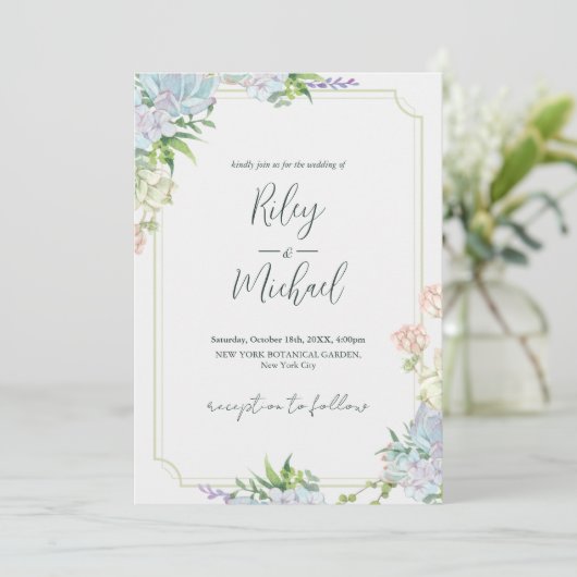 Waterverf Rustic Blue Flower & Botanical Invitatio Kaart (Staand voorkant)