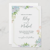 Waterverf Rustic Blue Flower & Botanical Invitatio Kaart (Voorkant / Achterkant)