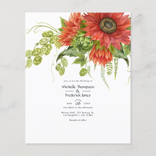 Waterverf Rustic Bohemian Red Sunflower Weddenscha Flyer (Voorkant)