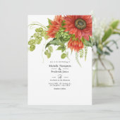 Waterverf Rustic Bohemian Red Sunflower Weddenscha Kaart (Staand voorkant)