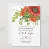 Waterverf Rustic Bohemian Red Sunflower Weddenscha Kaart (Voorkant)