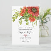 Waterverf Rustic Bohemian Red Sunflower Weddenscha Kaart (Staand voorkant)