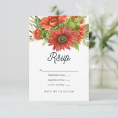 Waterverf Rustic Bohemian Red Sunflower Weddenscha RSVP Kaartje (Staand voorkant)