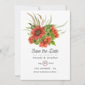 Waterverf Rustic Bohemian Red Sunflower Weddenscha Save The Date (Voorkant)
