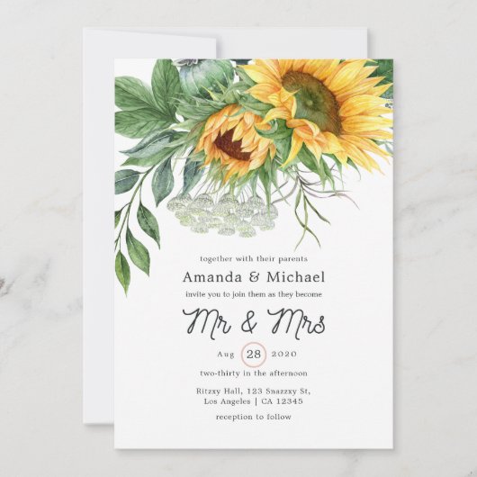 Waterverf Rustic Bohemian Sunflower Wedding Kaart (Voorkant)
