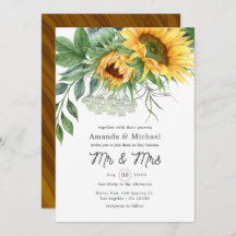 Waterverf Rustic Bohemian Sunflower Wedding