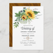 Waterverf Rustic Bohemian Sunflower Wedding