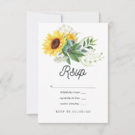 Waterverf Rustic Bohemian Sunflower Wedding RSVP Kaartje
