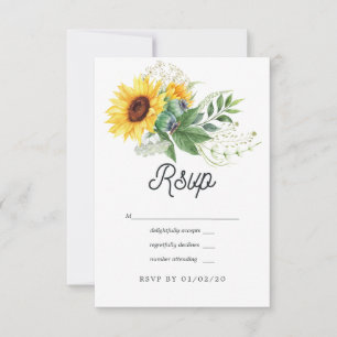 Waterverf Rustic Bohemian Sunflower Wedding RSVP Kaartje