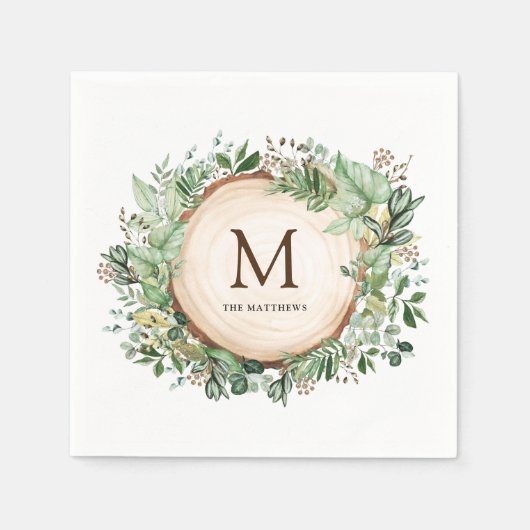 Waterverf Rustic Botanical Greenery Monogram Servet (Voorkant)