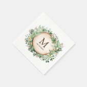 Waterverf Rustic Botanical Greenery Monogram Servet (Hoek)
