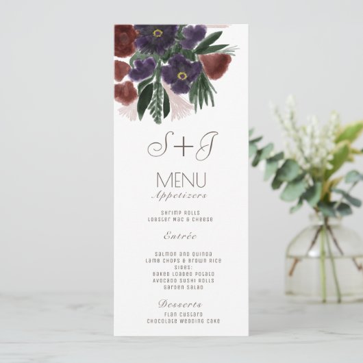 Waterverf Rustic Botany Flora Bouquet - Menu (Staand voorkant)