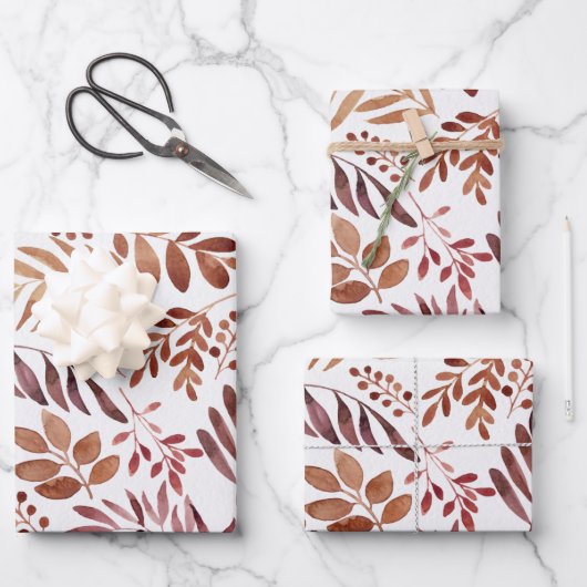 Waterverf Rustic Burgundy-bladeren  Inpakpapier Vel (Voorkant)