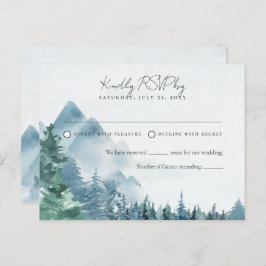 Waterverf Rustic Dusty Blue Wedding RSVP Briefkaart