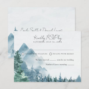 Waterverf Rustic Dusty Blue Wedding RSVP Briefkaart