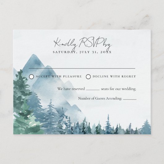 Waterverf Rustic Dusty Blue Wedding RSVP Briefkaart (Voorkant)
