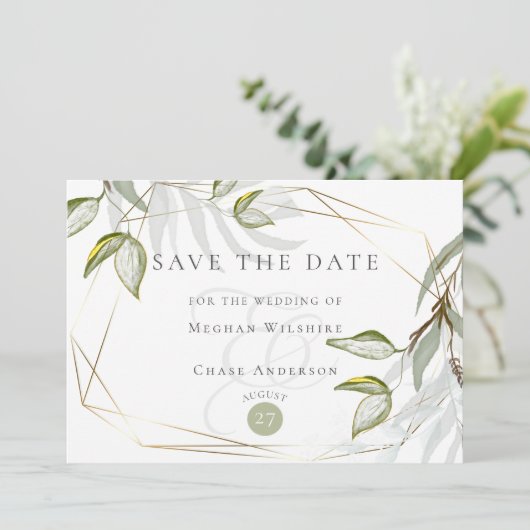 Waterverf Rustic Dusty Sage Foliage Sparen de Datu Kaart (Staand voorkant)