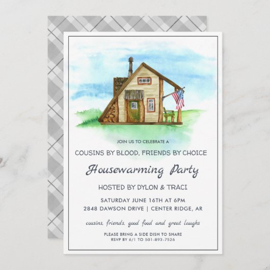 Waterverf Rustic Farmhouse Housewarming Party Kaart (Voorkant / Achterkant)