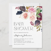 Waterverf Rustic Fig and Berry Floral Baby shower Kaart (Voorkant)