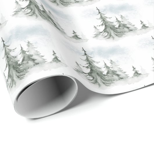 Waterverf Rustic Fir Trees Forest Winter Cadeaupapier (Rol Hoek)