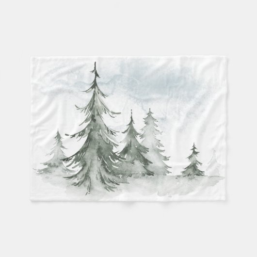 Waterverf Rustic Fir Trees Forest Winter Fleece Deken (Voorkant (Horizontaal))