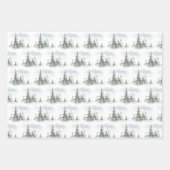 Waterverf Rustic Fir Trees Forest Winter Inpakpapier Vel (Voorkant 3)