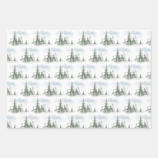 Waterverf Rustic Fir Trees Forest Winter Inpakpapier Vel (Voorkant 3)