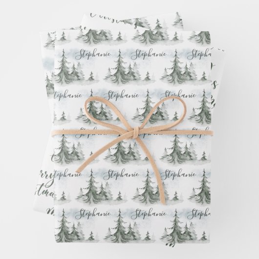 Waterverf Rustic Fir Trees Forest Winter Inpakpapier Vel (In situ)