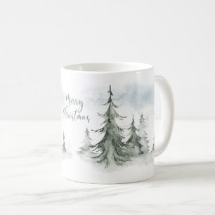 Waterverf Rustic Fir Trees Forest Winter Koffiemok