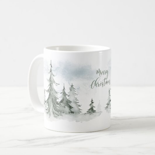 Waterverf Rustic Fir Trees Forest Winter Koffiemok (Voorkant links)