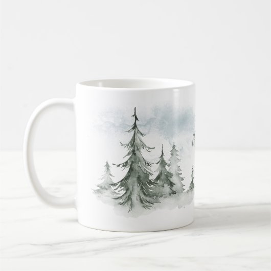 Waterverf Rustic Fir Trees Forest Winter Koffiemok (Links)