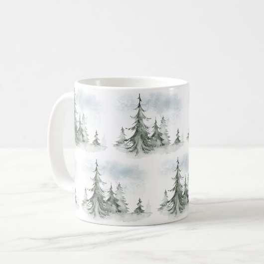 Waterverf Rustic Fir Trees Forest Winter Koffiemok (Voorkant links)