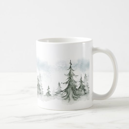 Waterverf Rustic Fir Trees Forest Winter Koffiemok (Rechts)