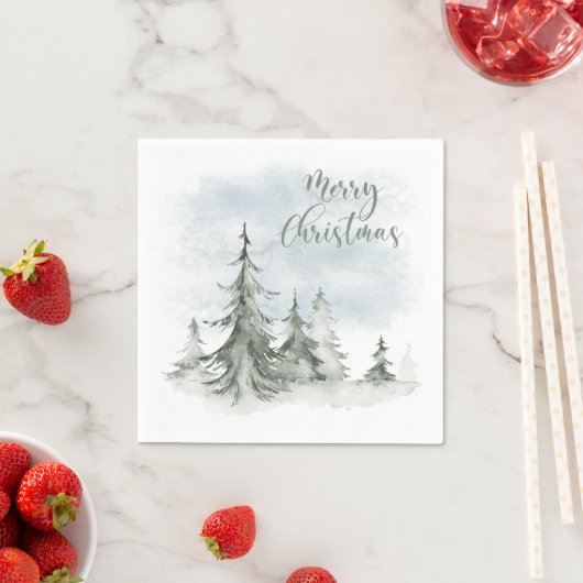 Waterverf Rustic Fir Trees Forest Winter Servet (Insitu)