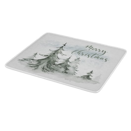 Waterverf Rustic Fir Trees Forest Winter Snijplank (Hoek)