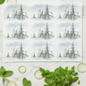 Waterverf Rustic Fir Trees Forest Winter Theedoek (Gevouwen)