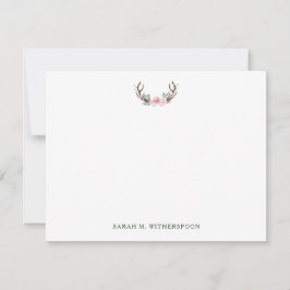 Waterverf Rustic Floral Antlers Notitiekaartje