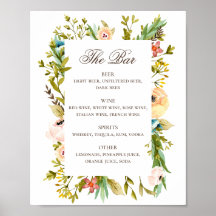 Waterverf rustic floral bruiloft drink bar menu