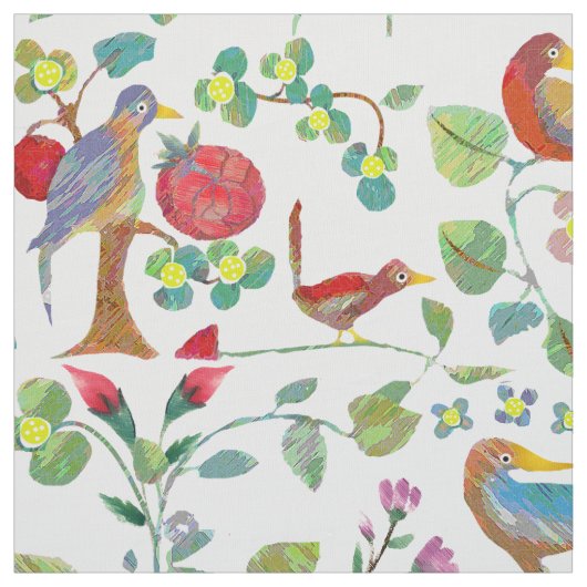 Waterverf Rustic Floral Garland Folk Art Pattern Stof (Swatch)
